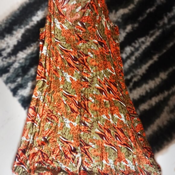Vintage 90s animal orange print maxi dress sleeveless Plus Size 3X - Picture 6 of 6